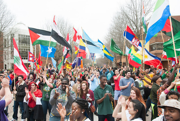 International Week Flag Parade at the North Plaza at the Fairfax Campus.