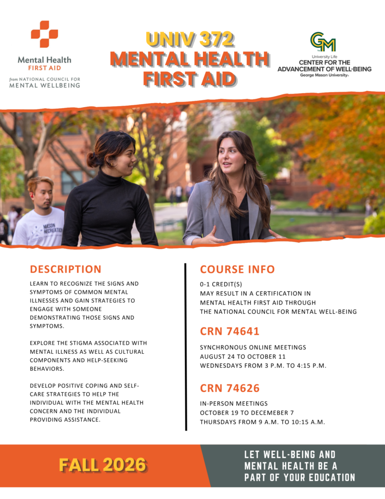 Mental Health First Aid UNIV 372 cours graphic GMU