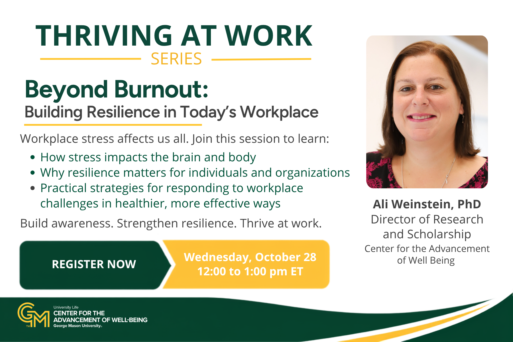 Thriving At Work Beyond Burnout webinar GMU graphic